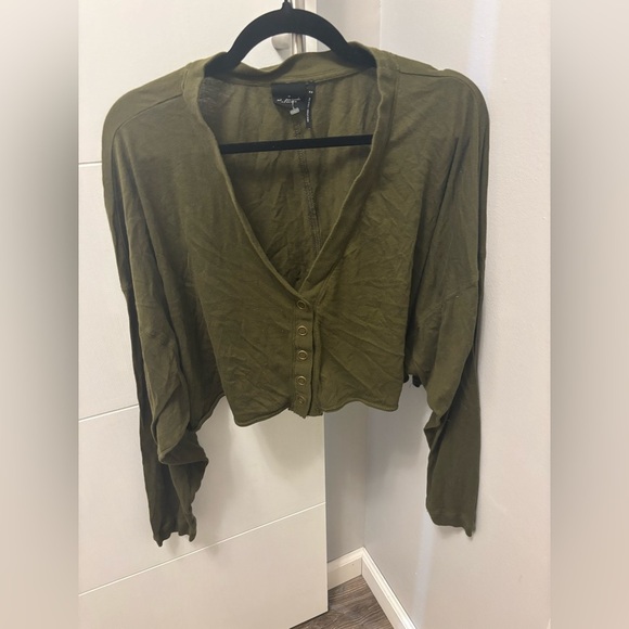 OUT FROM UNDER - URBAN OUTFITTERS Women’s Corey Dolman Cropped Cardigan Olive M - Picture 2 of 4